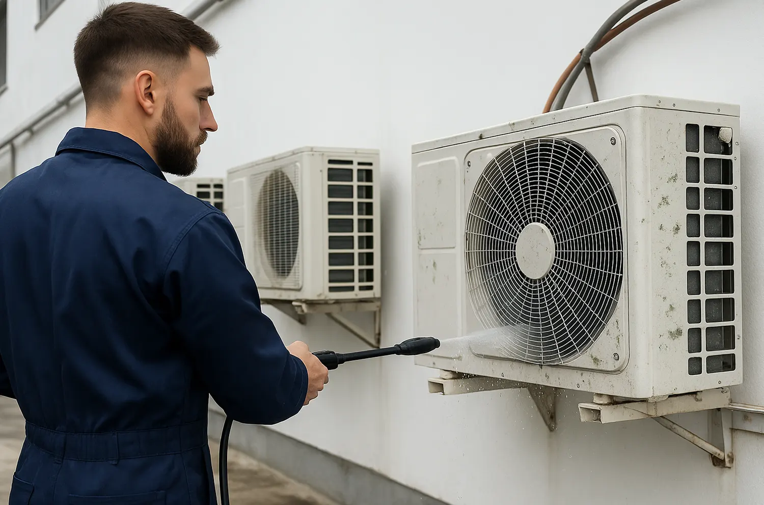 Technician cleaning air conditioner mold